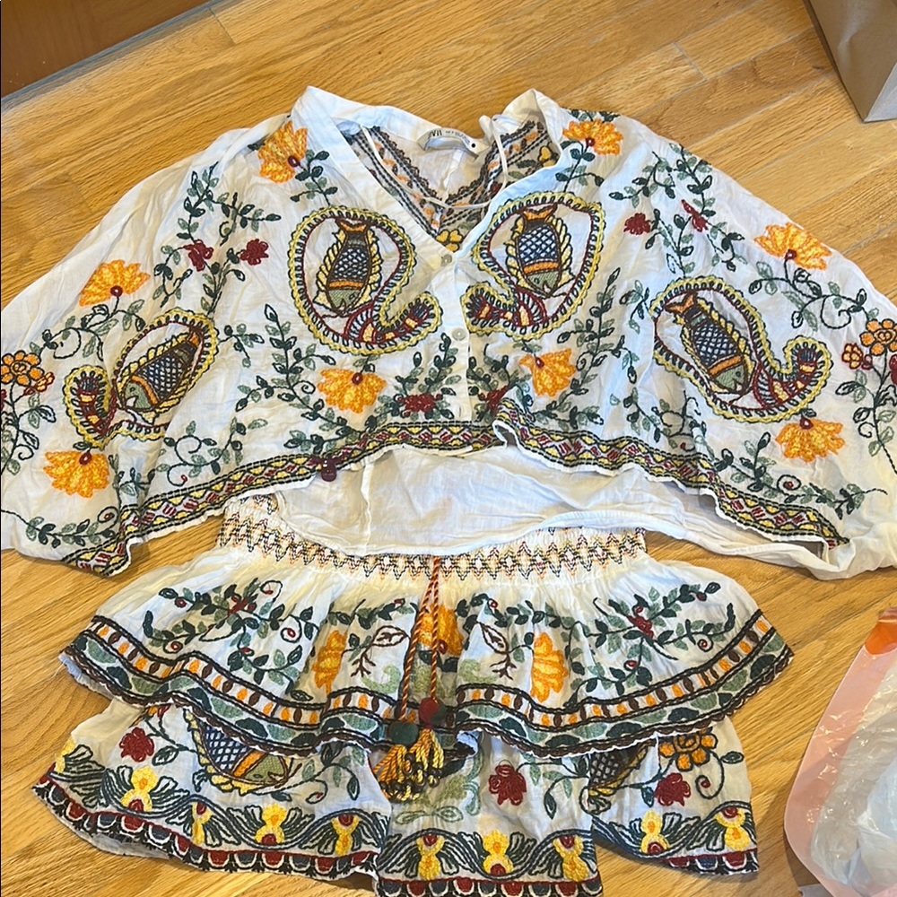 Zara White Floral Embroidered Mini Dress